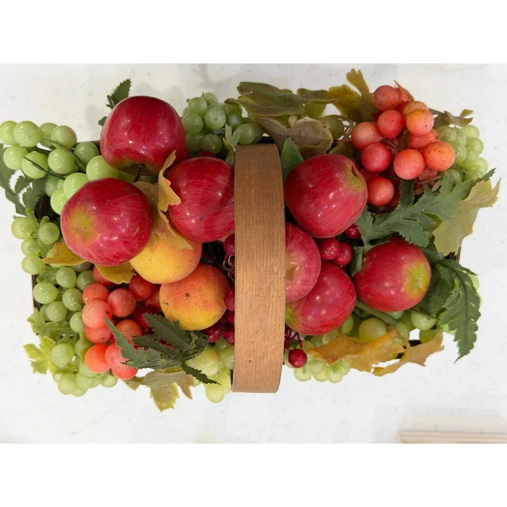 Fruit Basket Centerpiece Vintage Wood weaved Basket Artificial Fruit